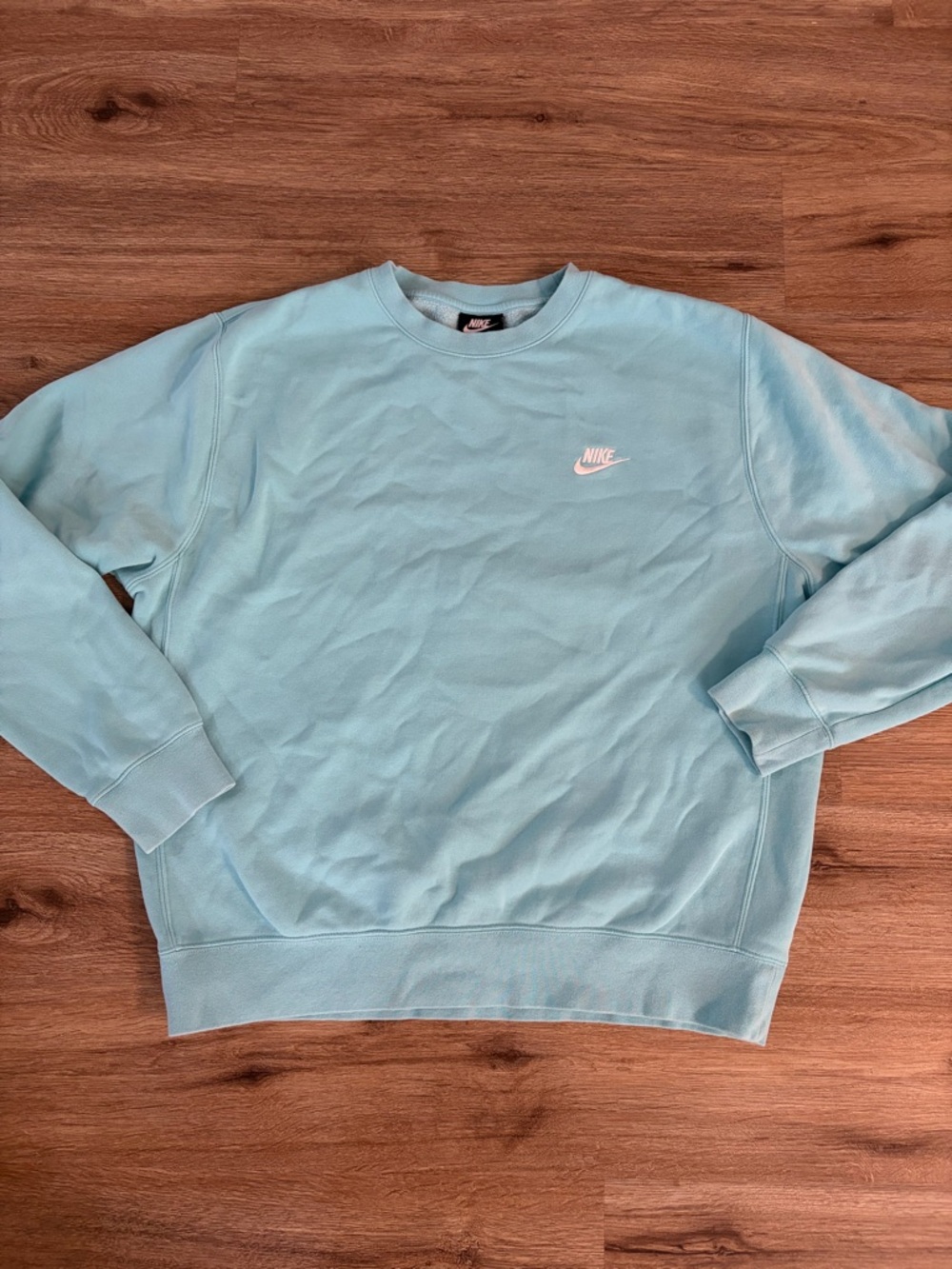Nike Men's Pastel Blue Crewneck Sweatshirt with White Swoosh